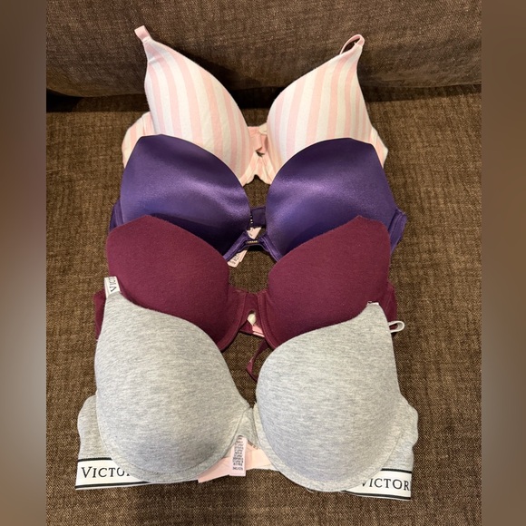 Victoria's Secret Other - Lot of 4 Victoria's Secret Pink Stripe and Mixed Color Bra Set Size 34C